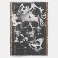 Revenant's Embrace: Black and White Graphic Skull Throw Blanket