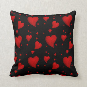 Reverable Red hearts on Black or White Throw Pillow