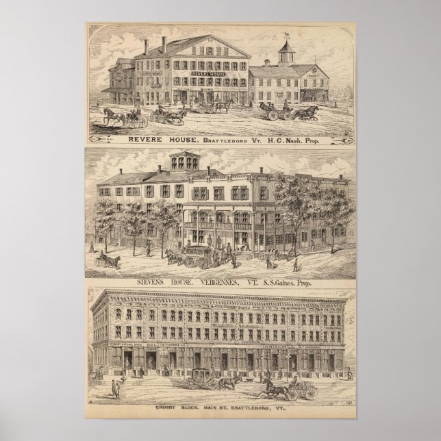 Revere House and Crosby Block in Brattleboro Poster (Front)