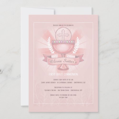 Revered Chalice First Holy Communion Pink Invitation