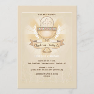 Revered Chalice First Holy Communion Pink Invitation