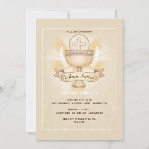 Revered Chalice First Holy Communion Pink Invitation