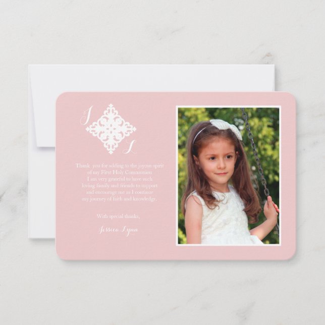 Reverent Cross Religious Photo Thank You Pink Card (Front)