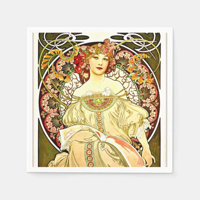 Reverie, fine art painting by Alfons Mucha Napkins (Front)