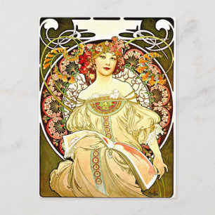 Reverie, fine art painting by Alfons Mucha Postcard