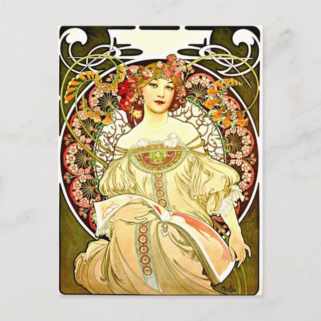 Reverie, fine art painting by Alfons Mucha Postcard (Front)