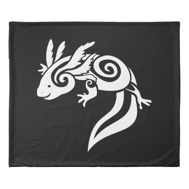 Reversable Black Tribal Axolotl Mexican Salamander Duvet Cover (Back)