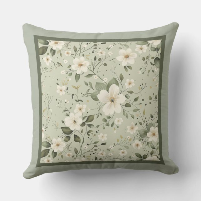 Reversable Sage green floral pattern Outdoor Pillow (Back)