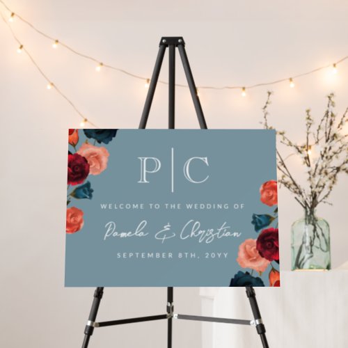 Reversable Teal Rose Pink Wedding Welcome Sign