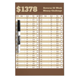 Reverse 52 Week Money Challenge - Brown and Beige Dry Erase Board