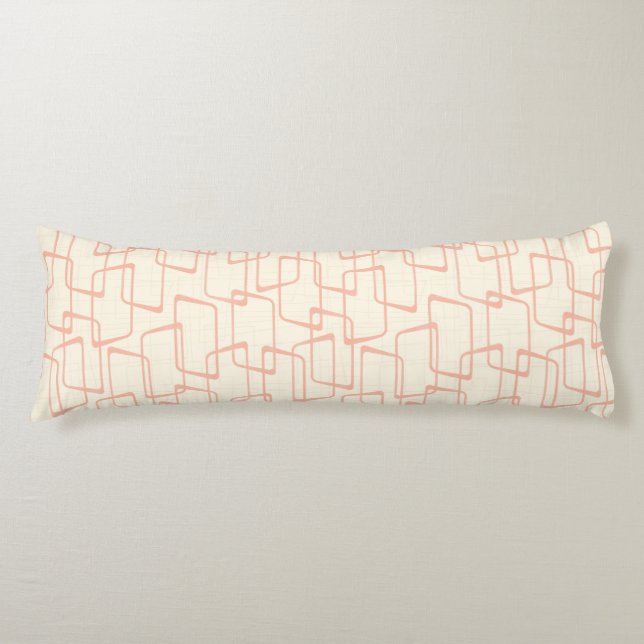 Reverse Blush Retro Lino Print Geometric Pattern Body Pillow (Front)