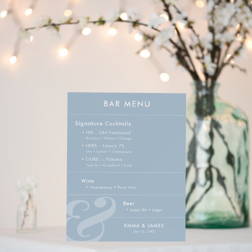 Reverse D Blue Ampersand Wedding | Bar Menu Table Foam Board
