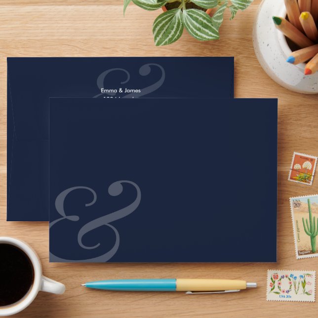 REVERSE Navy Ampersand Wedding Return Address |  Envelope (Desk)