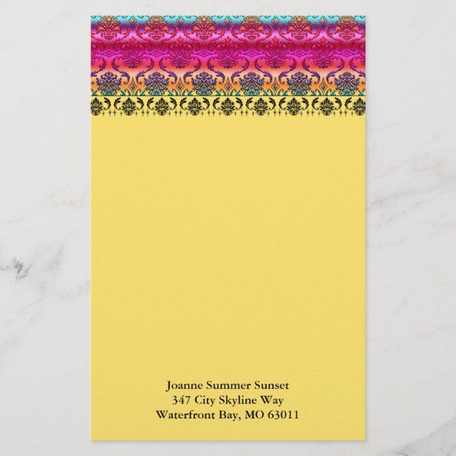 REVERSE RAINBOW FADE: Fuchsia, Red, Orange, Yellow Stationery (Front)