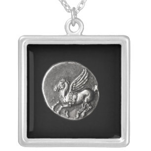 Reverse side of coin depicting Pegasus Silver Plated Necklace