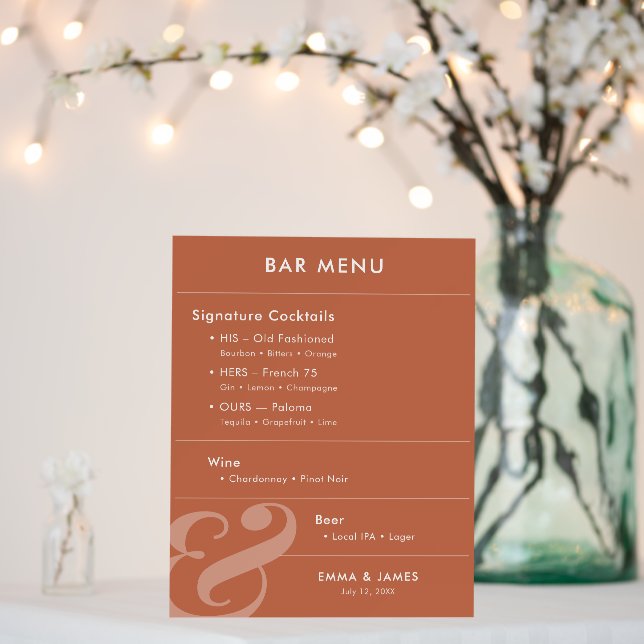 Reverse Terraco Ampersand Wedding | Bar Menu Table Foam Board (In Situ (Wedding))