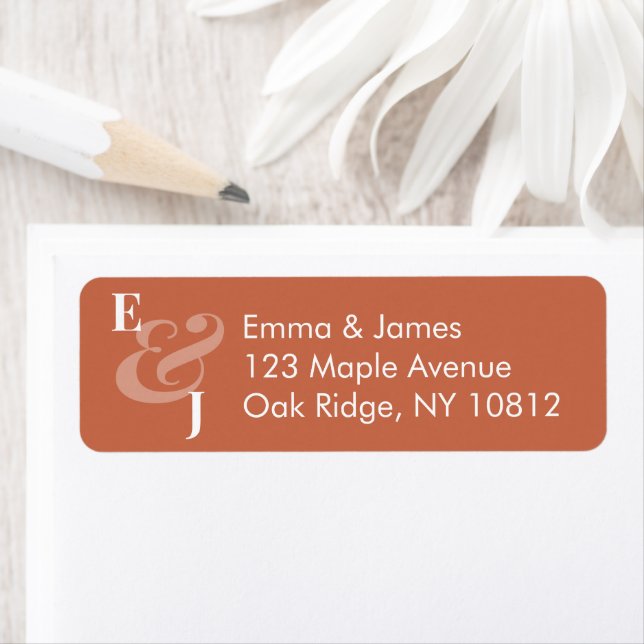 Reverse Terracotta Wedding Return Address | Left Label (Insitu)