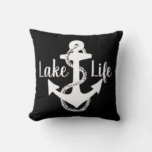 Reverse two_sided nautical LAKE LIFE  ANCHOR  Throw Pillow