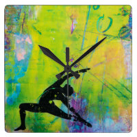 Reverse Warrior Yoga Girl Square Wall Clock