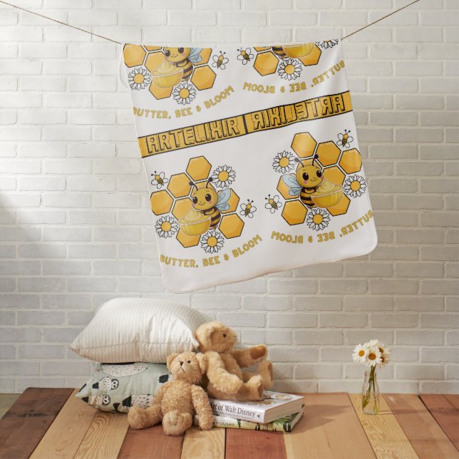 Reversed Bee Honeycomb Print Baby Blanket (In Situ)