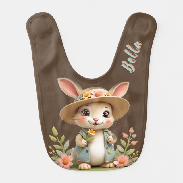 Reversible adorable bunny  baby bib (Front)