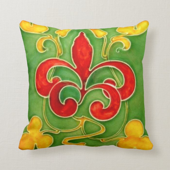 Reversible Antique Arts and Crafts Tile Pillow