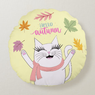 Reversible Autumn Cat Round Pillow