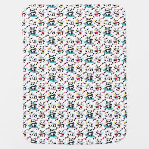 Reversible Baby Blanket – Surfing Pandas/Teal Dots