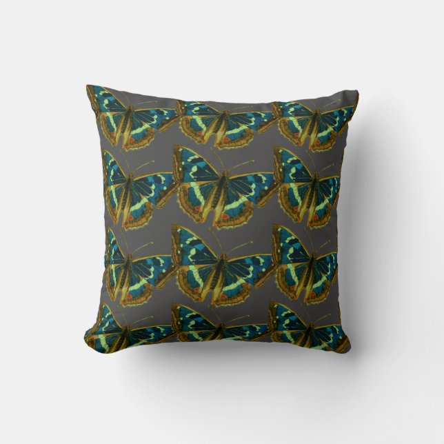 Reversible Batik Style Watercolor Butterfly Throw Pillow (Front)
