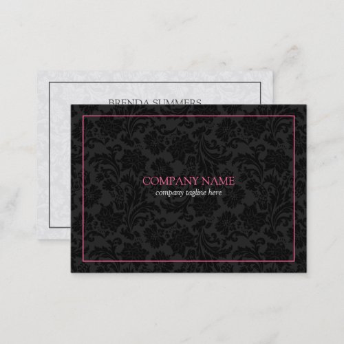 Reversible black and white floral damask business card