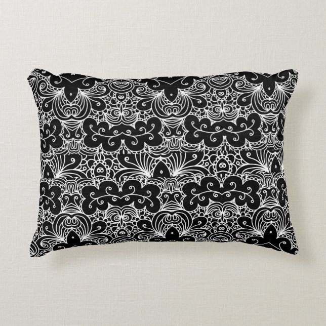 Reversible Black and White Floral Pattern Accent Pillow (Front)