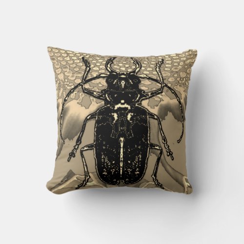 REVERSIBLE BLACK BEETLE SEPIA COLOR ABSTRACT ART THROW PILLOW