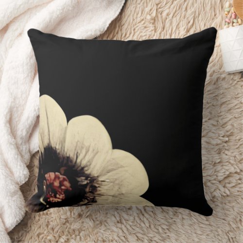 Reversible Black Floral Botanical Throw Pillow