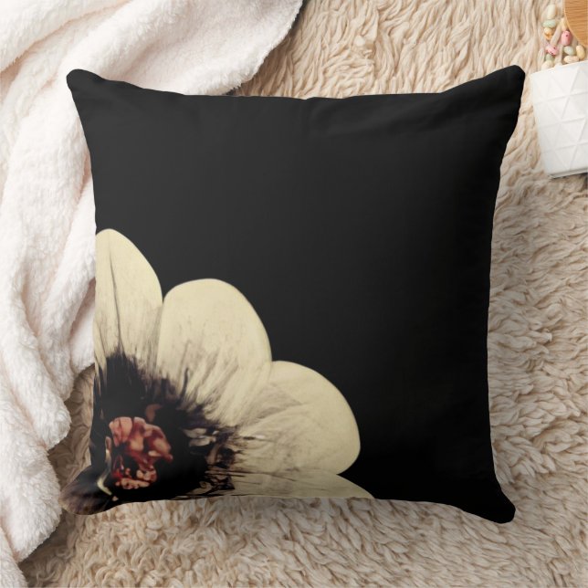 Reversible Black Floral Botanical Throw Pillow (Blanket)
