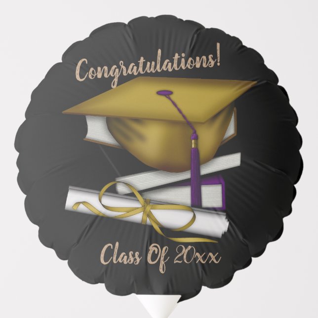Reversible Black & Gold Cap & Diploma Balloon (Front)