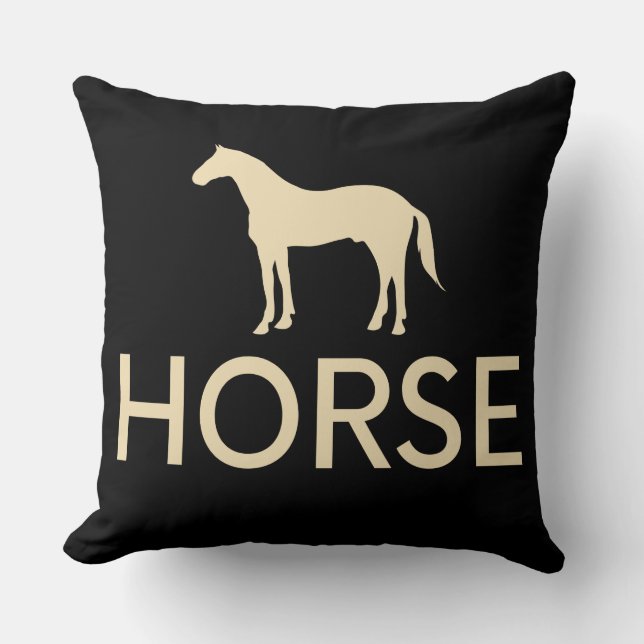 Reversible Black Horse Equestrian Throw Pillow (Front)