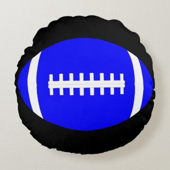 Reversible Blue And Black Football Mancave/bedroom Round Pillow by SoccerMomsDepot at Zazzle