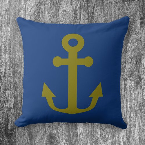 Reversible Blue  Gold Anchors Nautical  Pattern Throw Pillow