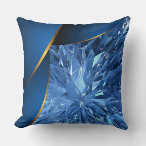 Reversible Blue Gold Trim Crystals Throw Pillow