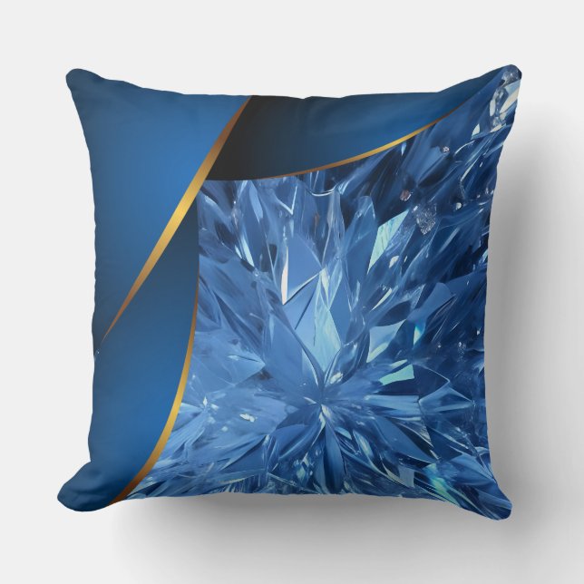 Reversible Blue Gold Trim Crystals Throw Pillow (Front)