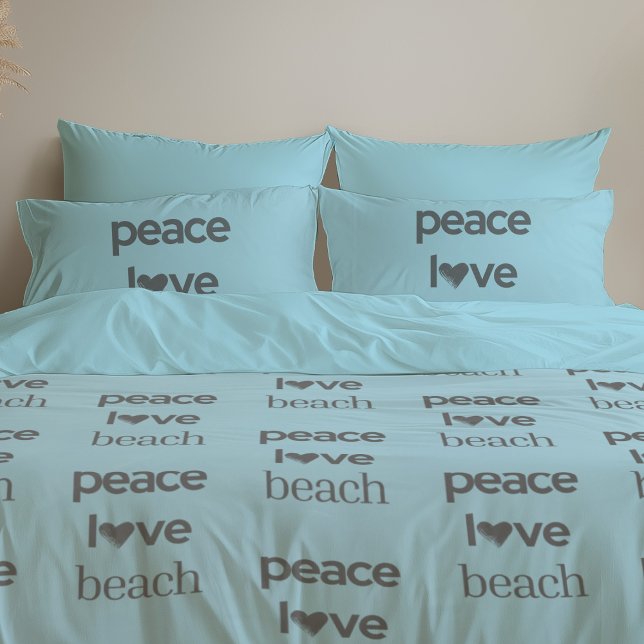 Reversible Blue Peace Love Beach | Coastal Decor Pillow Case (Creator Uploaded)