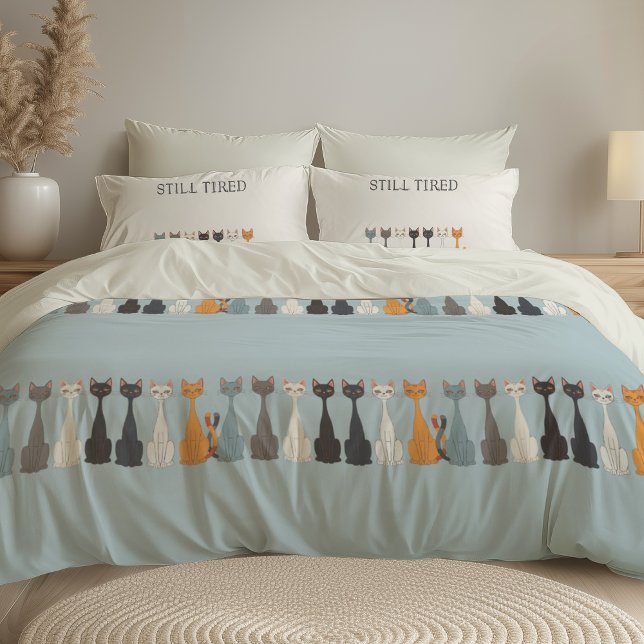 Reversible Blue Still Tired Cats | Cat Mom Graphic Duvet Cover (Creator Uploaded)