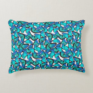 Reversible Bright Blue Butterflies Nature Pattern Accent Pillow
