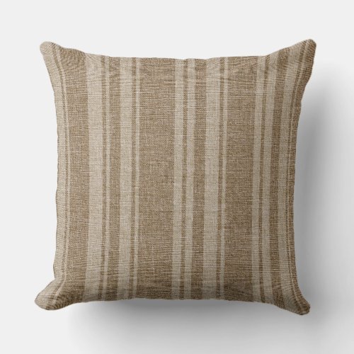 Reversible Brown And Beige Stripes Linen Texture Throw Pillow