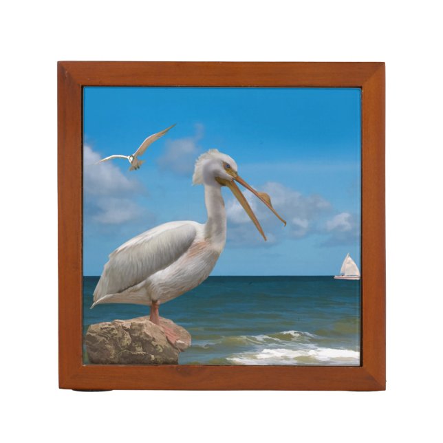 Reversible Brown and White Pelicans Pencil/Pen Holder (Front)