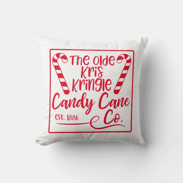 Reversible Candy Cane Co Christmas Throw Pillow (Front)