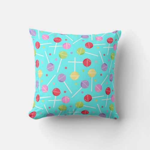 Reversible Candy Lollipops Pattern in Pastels Throw Pillow