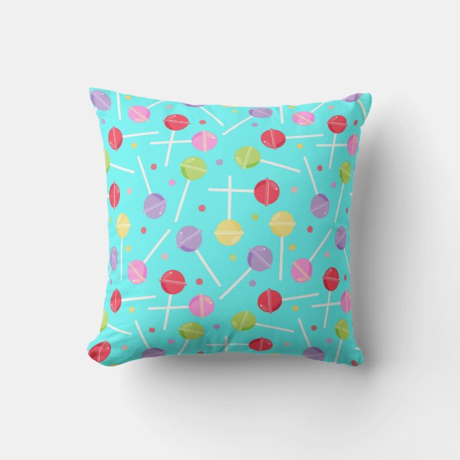 Reversible Candy Lollipops Pattern in Pastels Throw Pillow (Front)