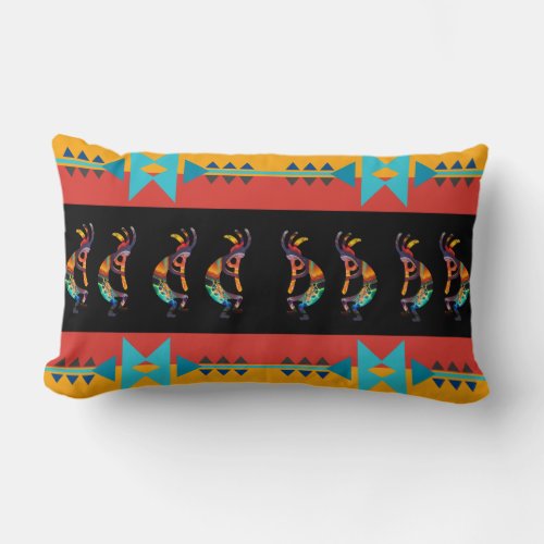 Reversible Colorful Kokopelli Southwestern  Lumbar Pillow