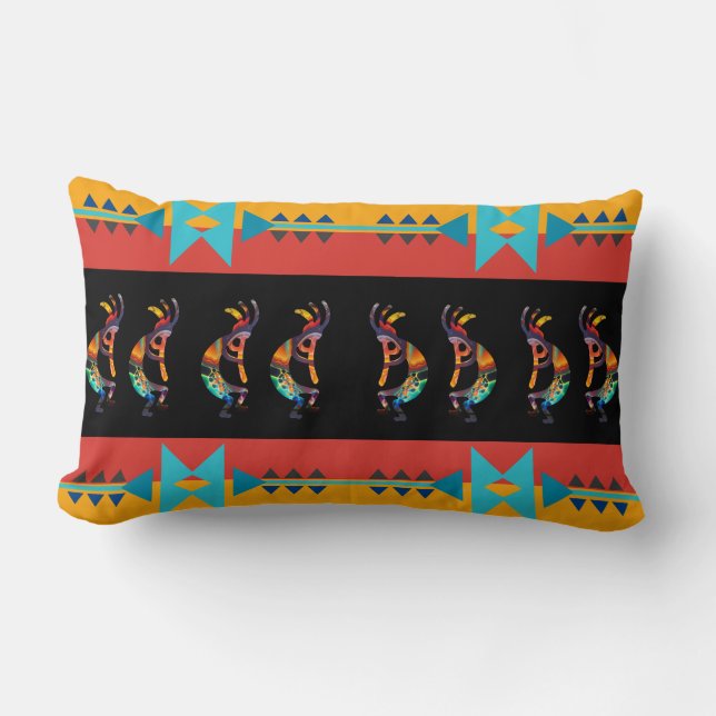 Reversible Colorful Kokopelli Southwestern  Lumbar Pillow (Front)